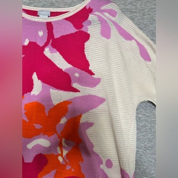 Chico's Floral Lightweight Sweater Women's Size 2 - Picture 3 of 5